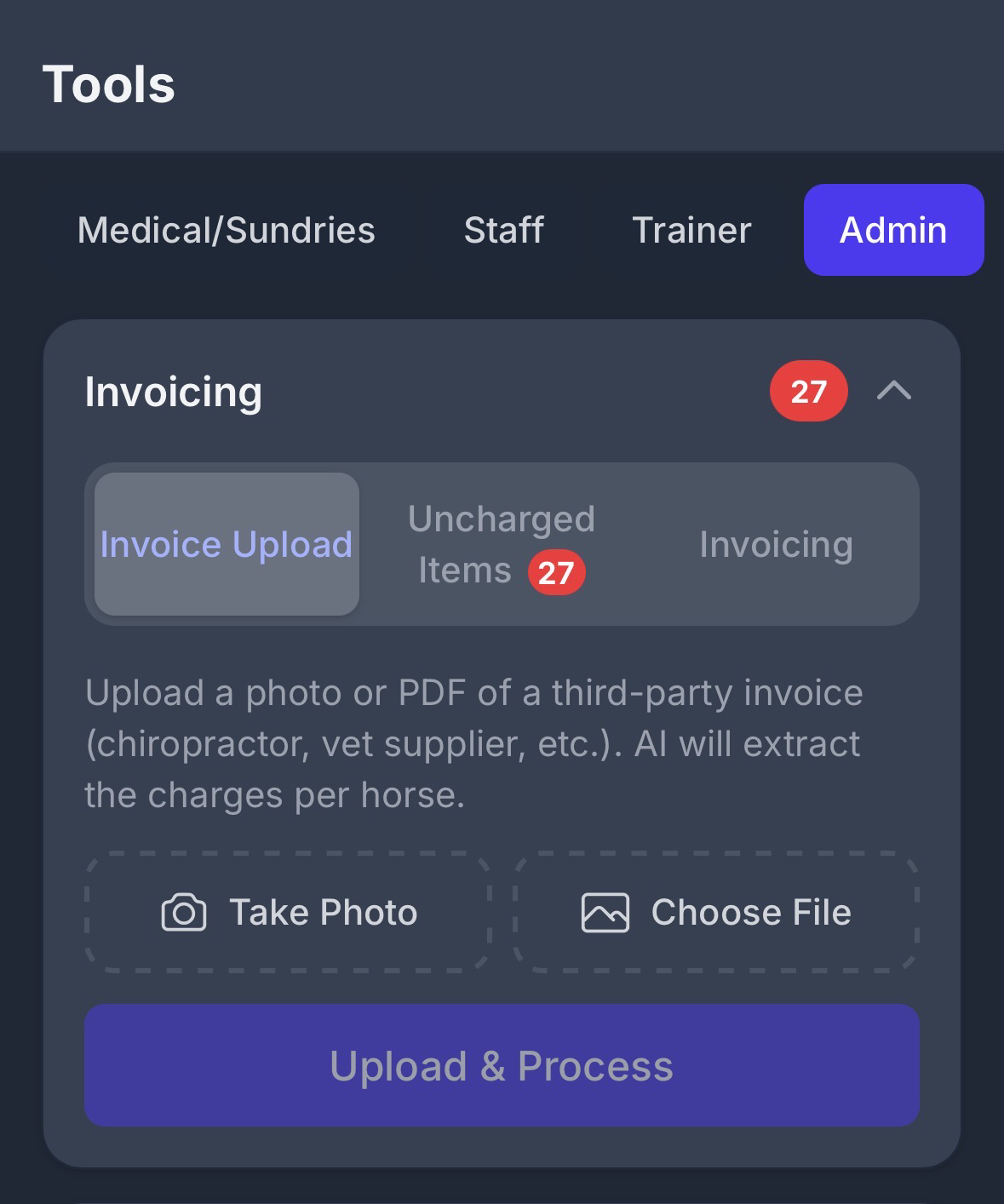 Owner invoicing screen